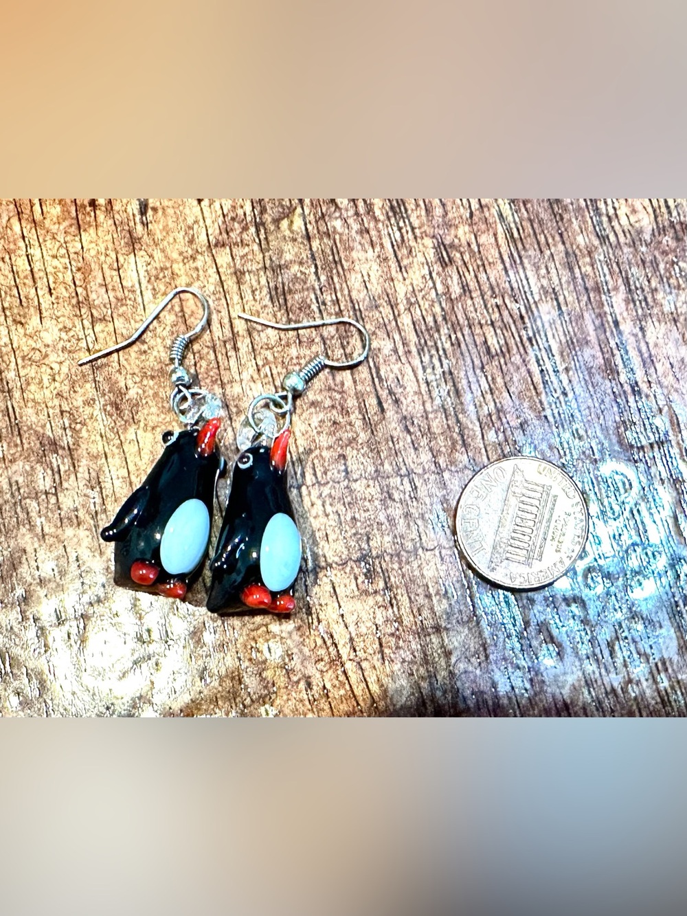 Black Penguin Glass Drop Earrings